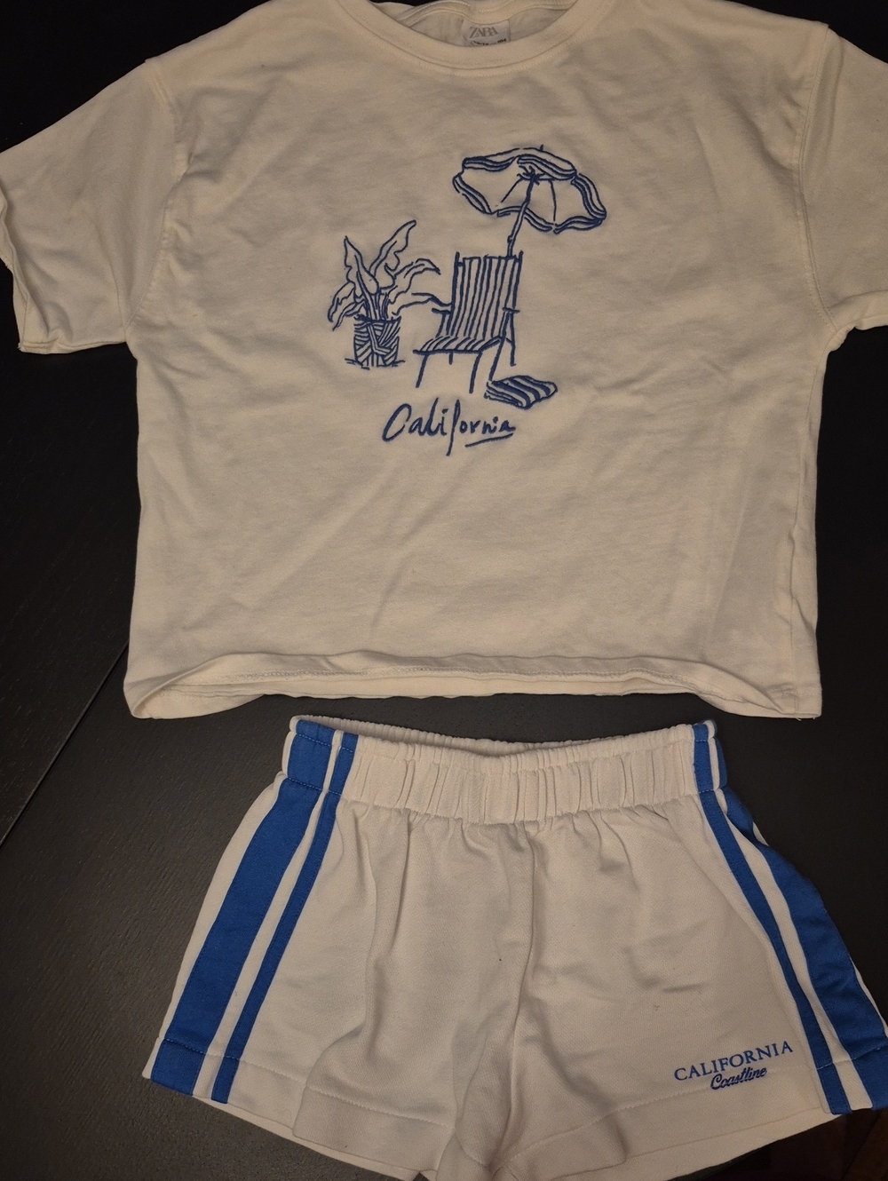 Zara Kids,White and Blue 'California' Kids Tee And Top Set